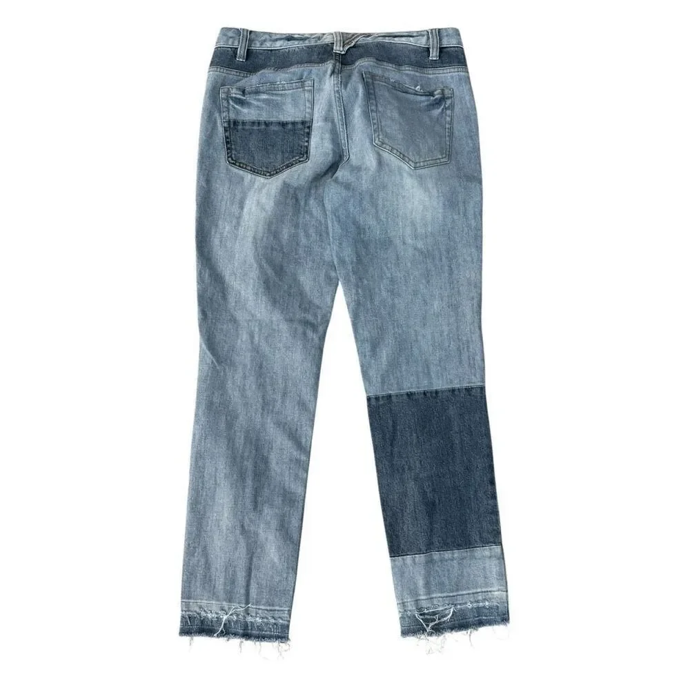 Free People Patched and Relaxed Skinny Camp Jeans raw hem size 30